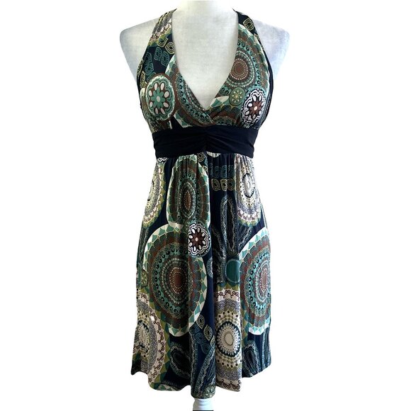 Blue Sketch Vintage 90s Halter Paisley Green Whimsygoth Dress - Picture 1 of 7